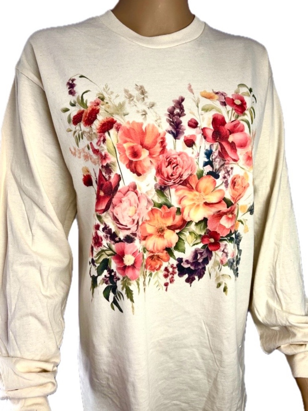 NWT Long Sleeve Tee with Multicolor Floral Ink Print